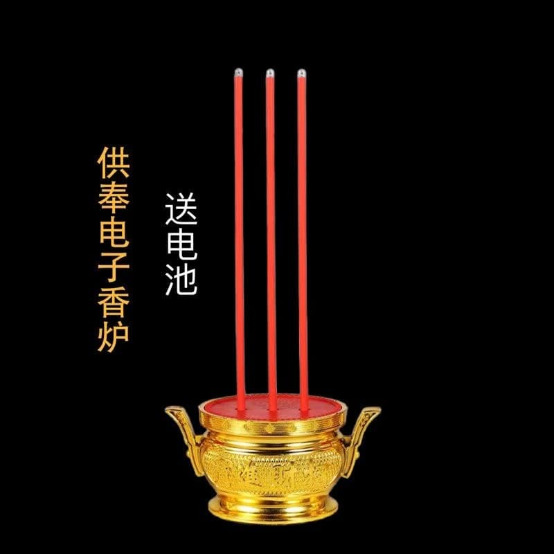 Electronic LED Incense Candles for Buddha, Battery-operated Flameless Simulated Wealth God Candle Holder