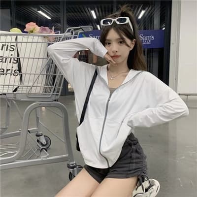 Hooded Women's Sun Protection Jacket Thin Breathable Long-Sleeve Summer New Loose Ice Silk Sun Protective Outerwear Open-Front Cardigan