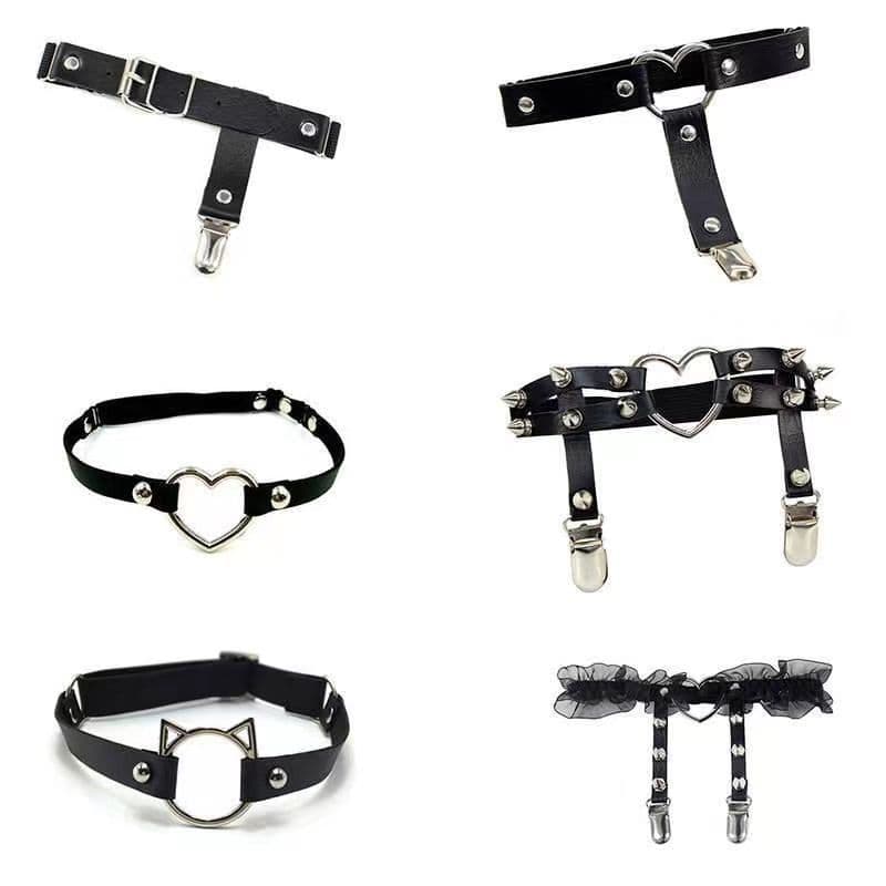 Korean-style cat face thigh rings adjustable anti-slip buckle sock clips garter belt clips elastic thigh rings leg decorations.
