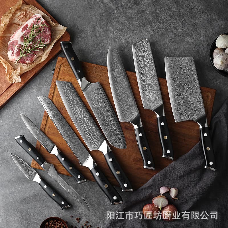 Cross-border 67-layer VG10 Damascus Chef Knife G10 Handle Kitchen Knife Set Western Chef Knife Slicing Knife