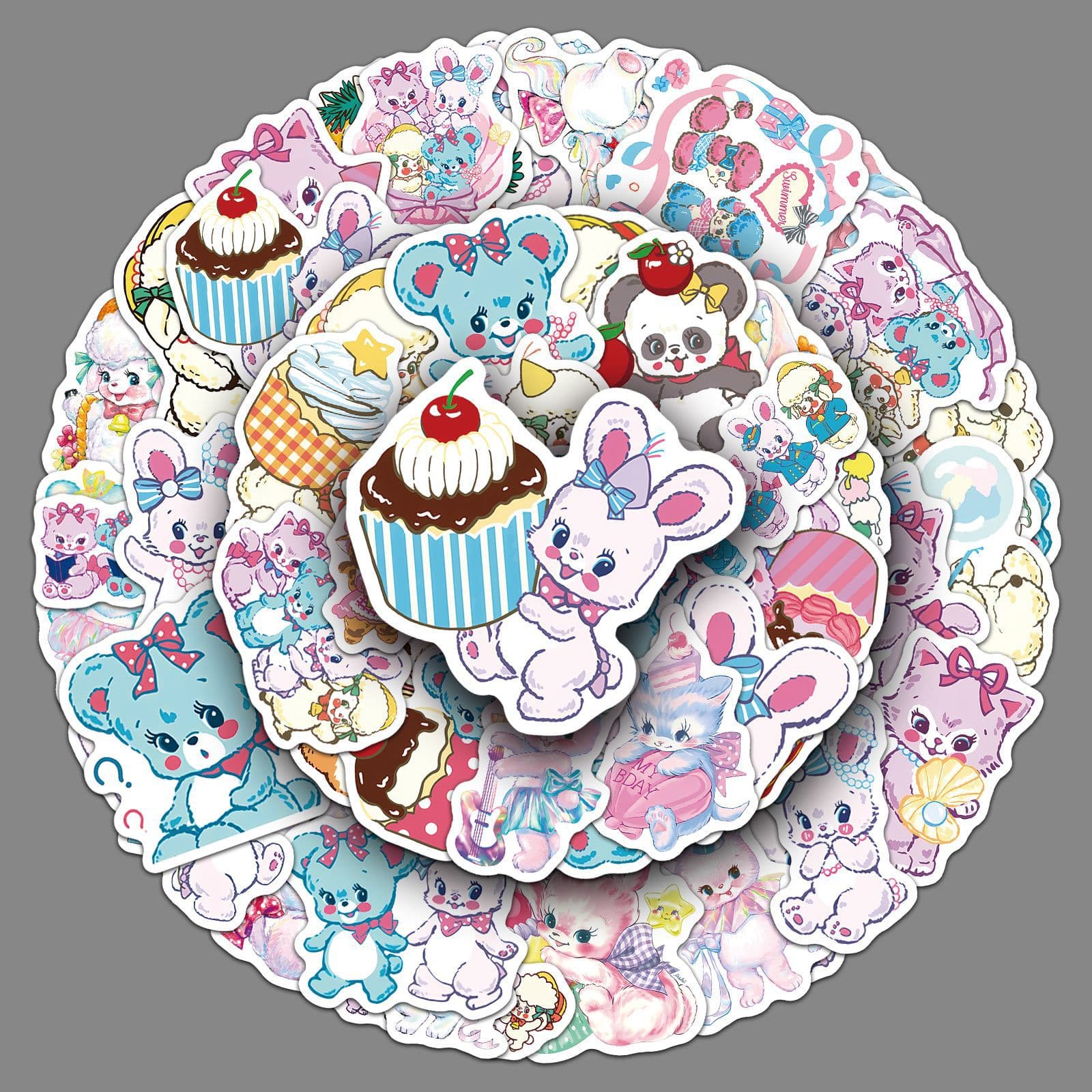 50 Pieces of Swimmer Stickers, Cute Cartoon Animals, Cute Pets, Rabbits, Cats, Japanese-Style Waterproof Decorative Water Cup Stickers