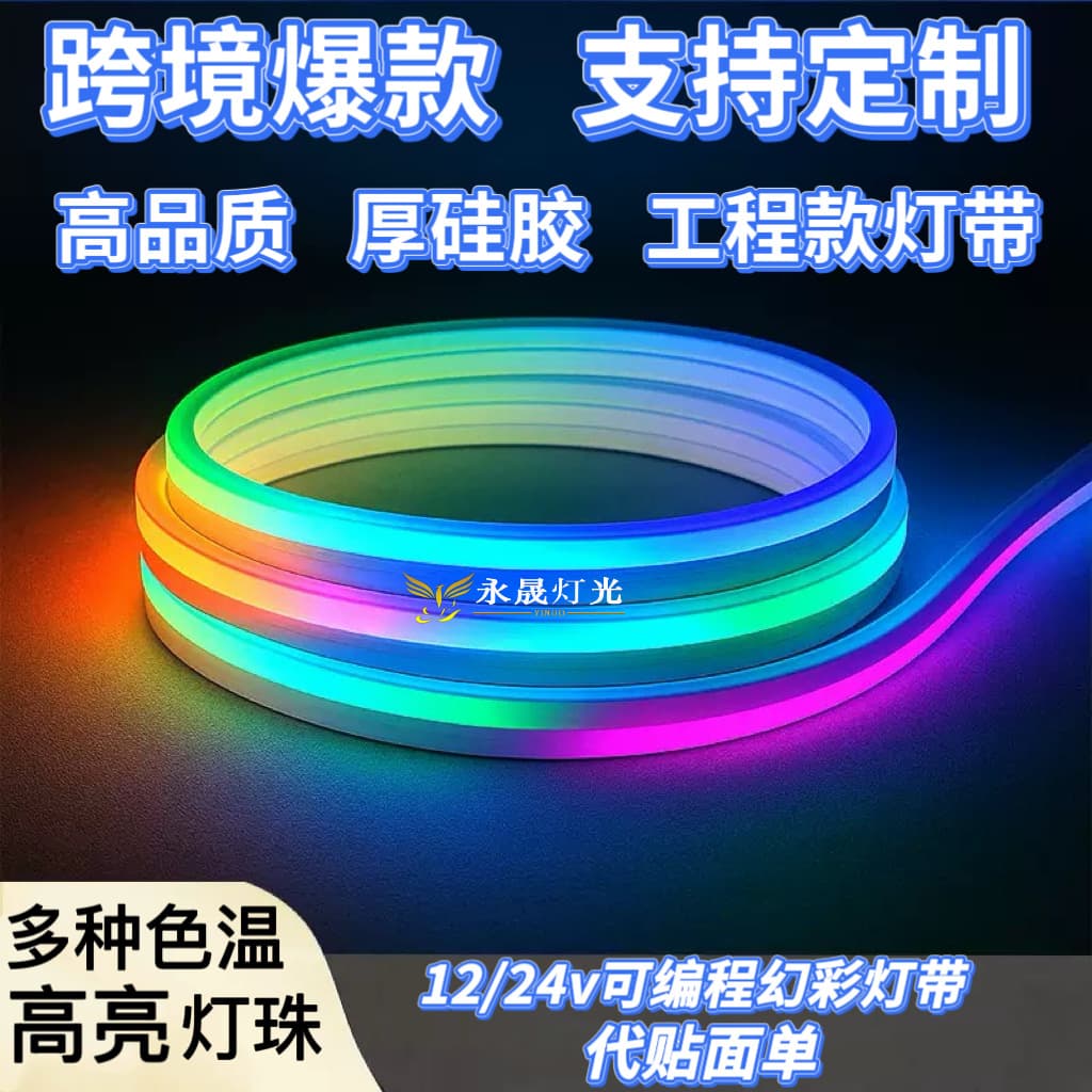 24V Programmable RGB Silicone LED Strip, Waterproof Outdoor Color-Chasing Neon Light with Flow Effect