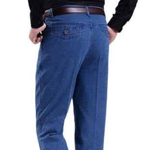 Cross-Border Men's Jeans Stretch High-Waist Middle-Aged Men's Pants Straight Leg Casual Trousers Loose Fit