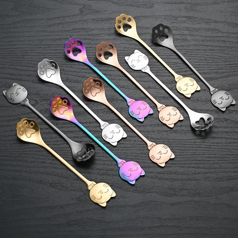 Cross-border Stainless Steel Cat Paw Spoon High Aesthetics Coffee Stirring Spoon Slotted Spoon Children's Cartoon Dessert Spoon Souvenir Spoon