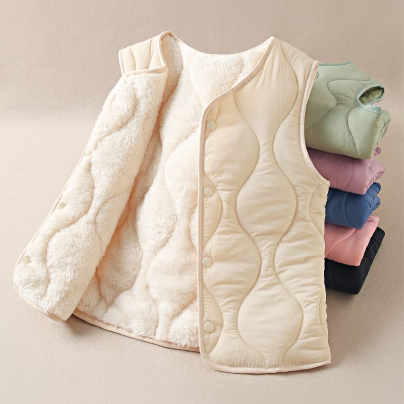 Children's autumn and winter cotton vest, thickened vest for boys and girls, school uniform, fleece-lined warm vest.