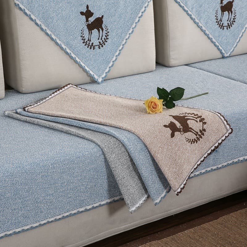 Linen Sofa Cushion Cover, Four-Season Universal, Nordic Cotton-Linen Fabric Sofa Throw, Anti-Slip Sofa Seat Cushion for Summer, Chaise Lounge Premium