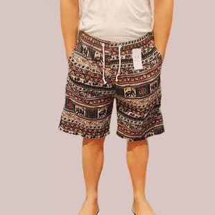 Summer Men's Cotton Linen Casual Shorts Elephant Ethnic Style Thin Beach Shorts Travel National Style Rafting 5-Point Shorts