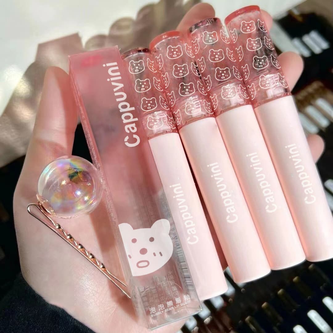 Cappuvini Bubble Lip Glaze Mirror Water Gloss Glass Lip Glaze Women's Lipstick Affordable Student Milk Tea Color Lip Gloss