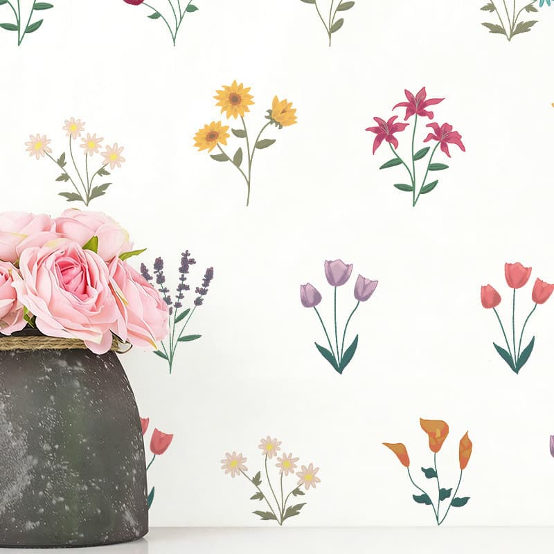 Watercolor Sticker PVC Girls Self Living Room Wall Decoration Spring Sticky Flower Bedroom Wall Sticker Kindergarten Flowers