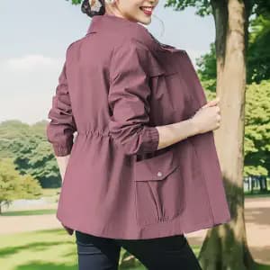 European and American cross-border spring and autumn short jacket, double-layer lining, waist-tightening, slim-fitting, loose and casual long-sleeved top, plus size women's clothing