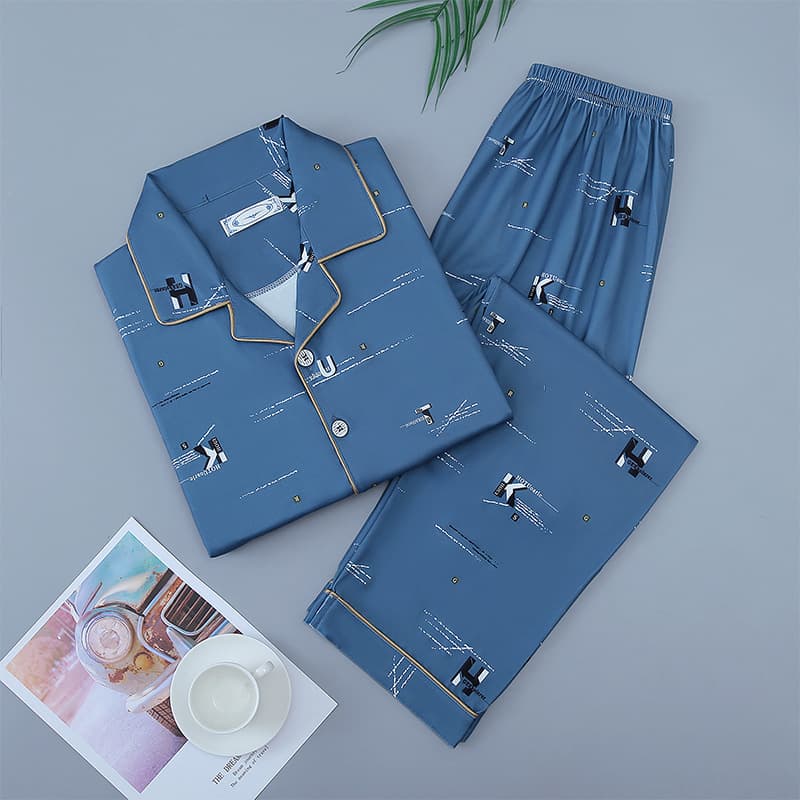 Men's Pajamas Spring Autumn Long Sleeve Thin Cardigan, Oversized Casual Home Wear for Teens, Suitable for Outdoor Wear
