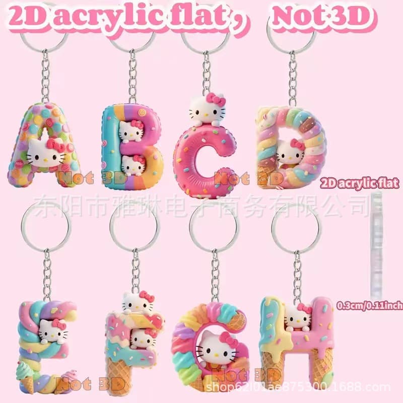 Hello Kitty keychain with English words, simple women's bag pendant, car backpack pendant
