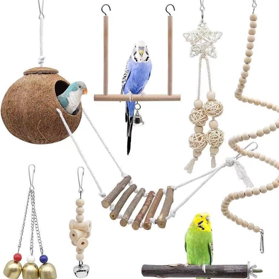 7pcs Amazon cross-border parrot toys bird supplies combination set coconut shell toys bird supplies