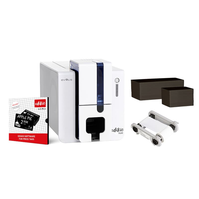 Evolis Edikio price tag printer, hotel menu card holder labels, buffet signs