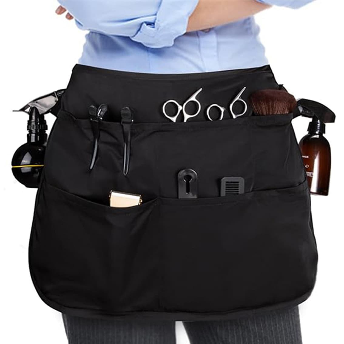 Hairdresser Waist Apron Tool Bag Multi-Pocket Design Adjustable Belt Anti-Break Hair Hairdresser Half Waist Apron