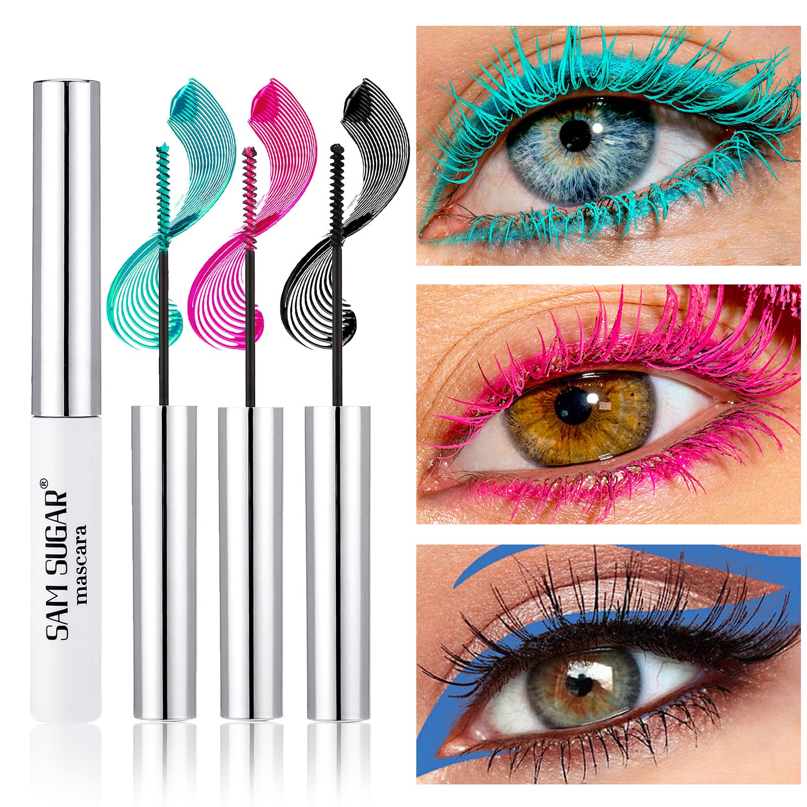 SAM SUGAR Colored Mascara, Halloween Thick Small Brush Curling Waterproof Sweatproof Mascara Cross-Border