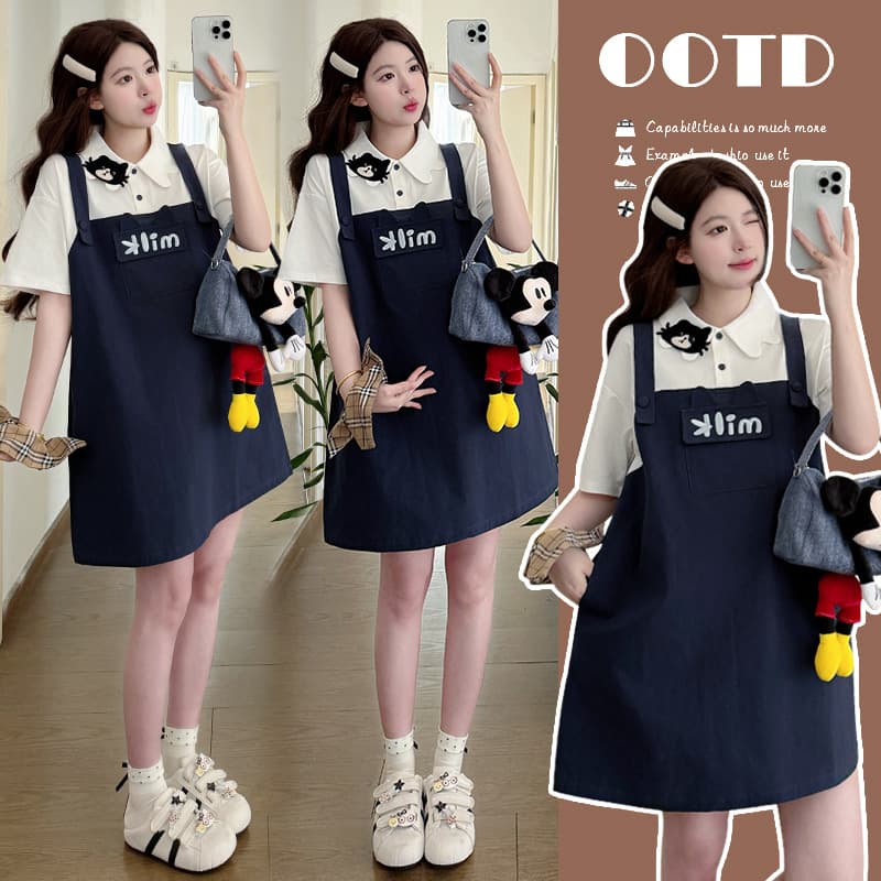 Real Shot of Fashion~2026 New Cute Cat Design, Age-Reducing Loose Summer Two-Piece Loose Maternity Dress