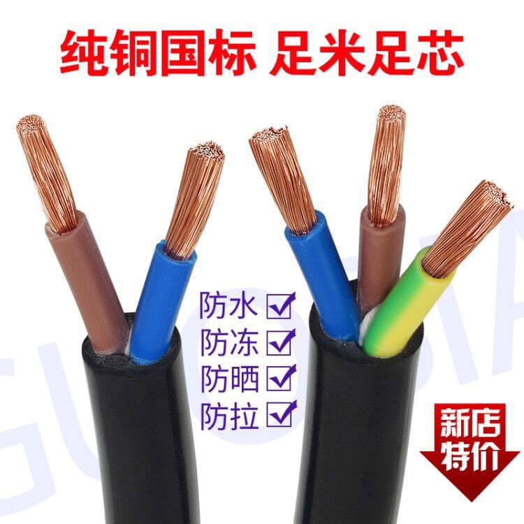 National Standard Pure Copper Core Flexible Wire and Cable 2-Core/3-Core 2.5/1.5/4/6/1/10mm² 16 Outdoor Waterproof