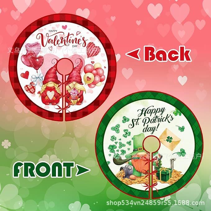 New Cross-border Double-sided Valentine's Day St. Patrick's Day Tree Skirt, Classic Holiday Style for Office and Home Decor
