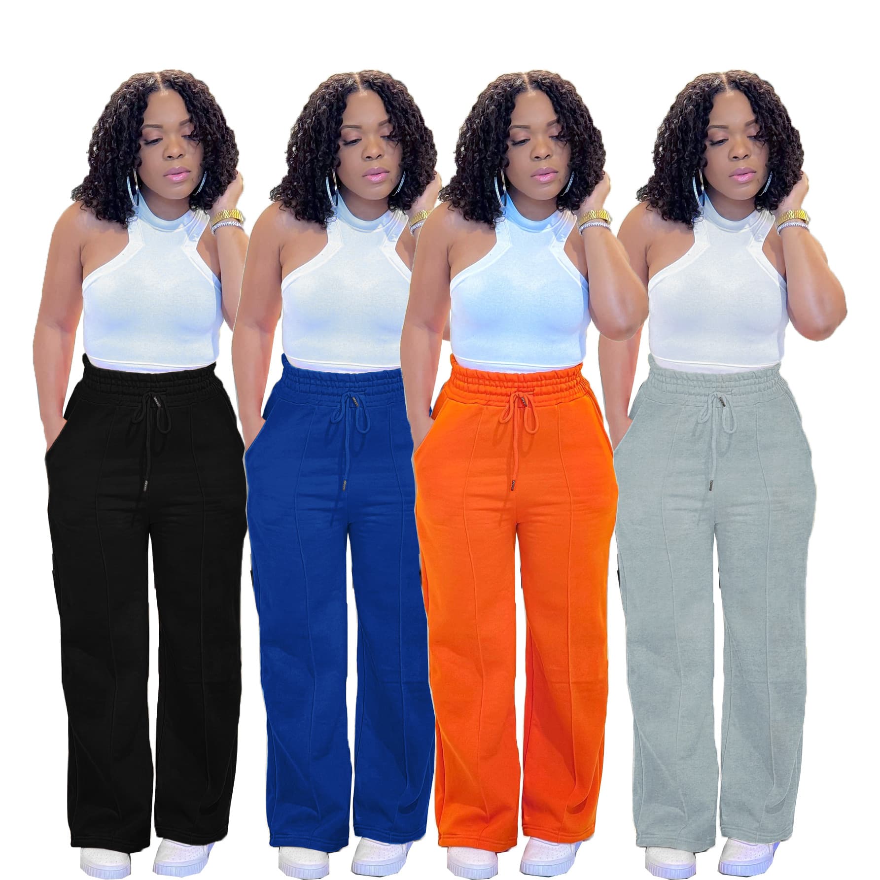 TW527 European and American casual fashion sweatpants drawstring vertical strip straight sports pants versatile women Amazon cross-border supply