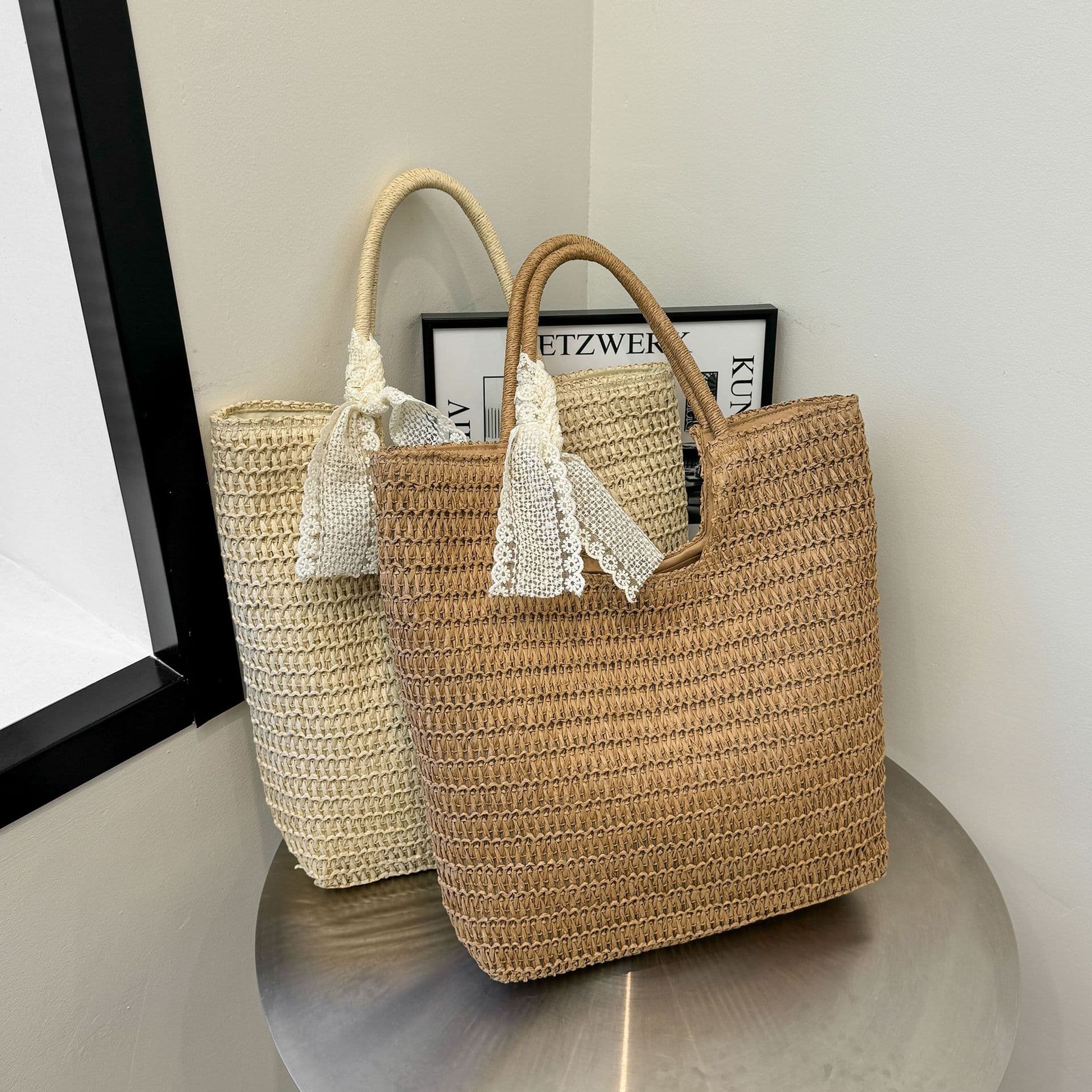 Summer style straw woven bag for women 2026 new high-end woven bag large capacity tote bag seaside beach bag