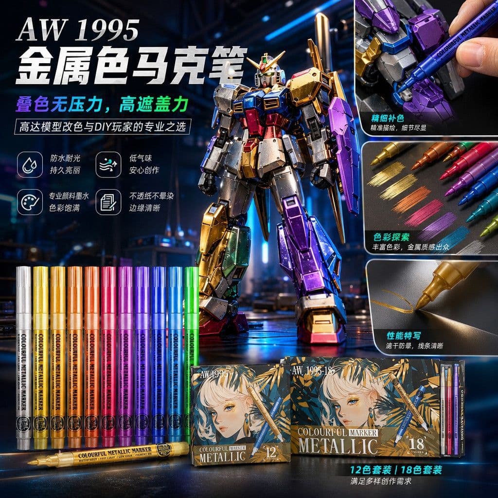 Super gold flash metal marker paint highlight pen graffiti craft pen Gundam model color touch-up paint pen