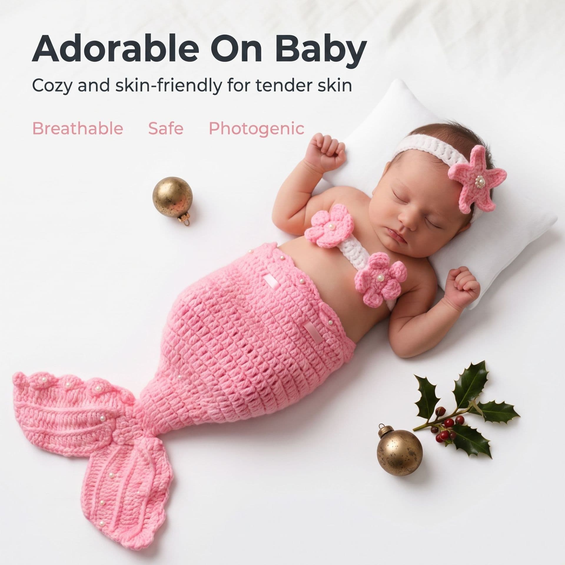 Newborn Photography Outfit Baby Full Moon Handmade Knitted Mermaid Costume Studio Infant Photo Prop Outfit