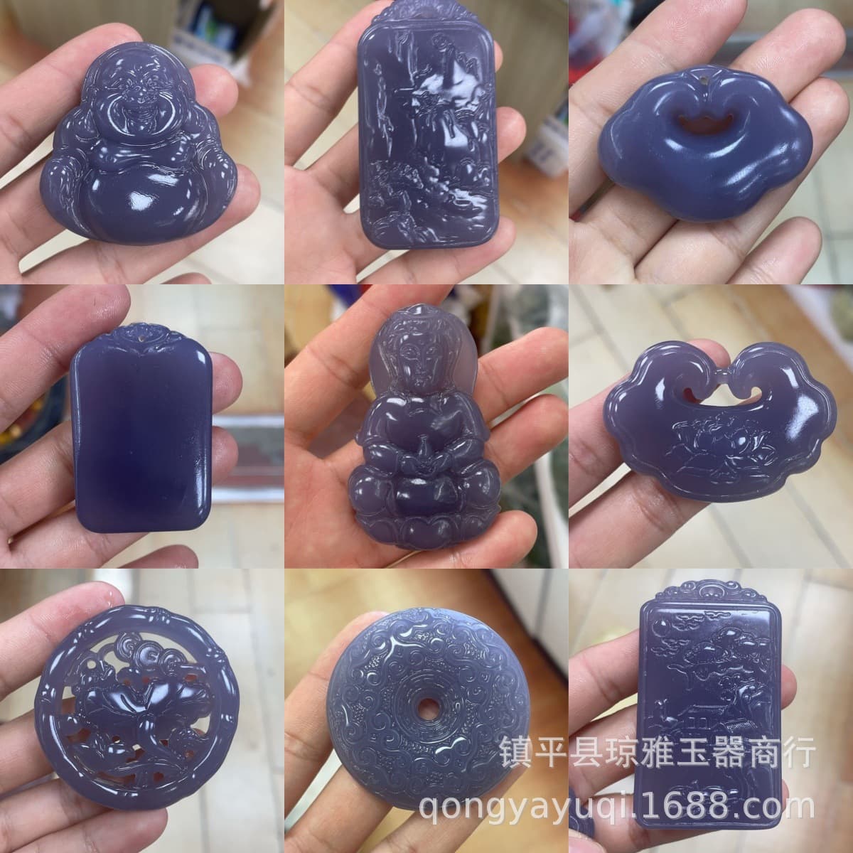 Manufacturer wholesale outer covering material smoke purple pendant imitation Hotan smoke purple laughing Buddha pendant smoke gray purple Wushi brand necklace