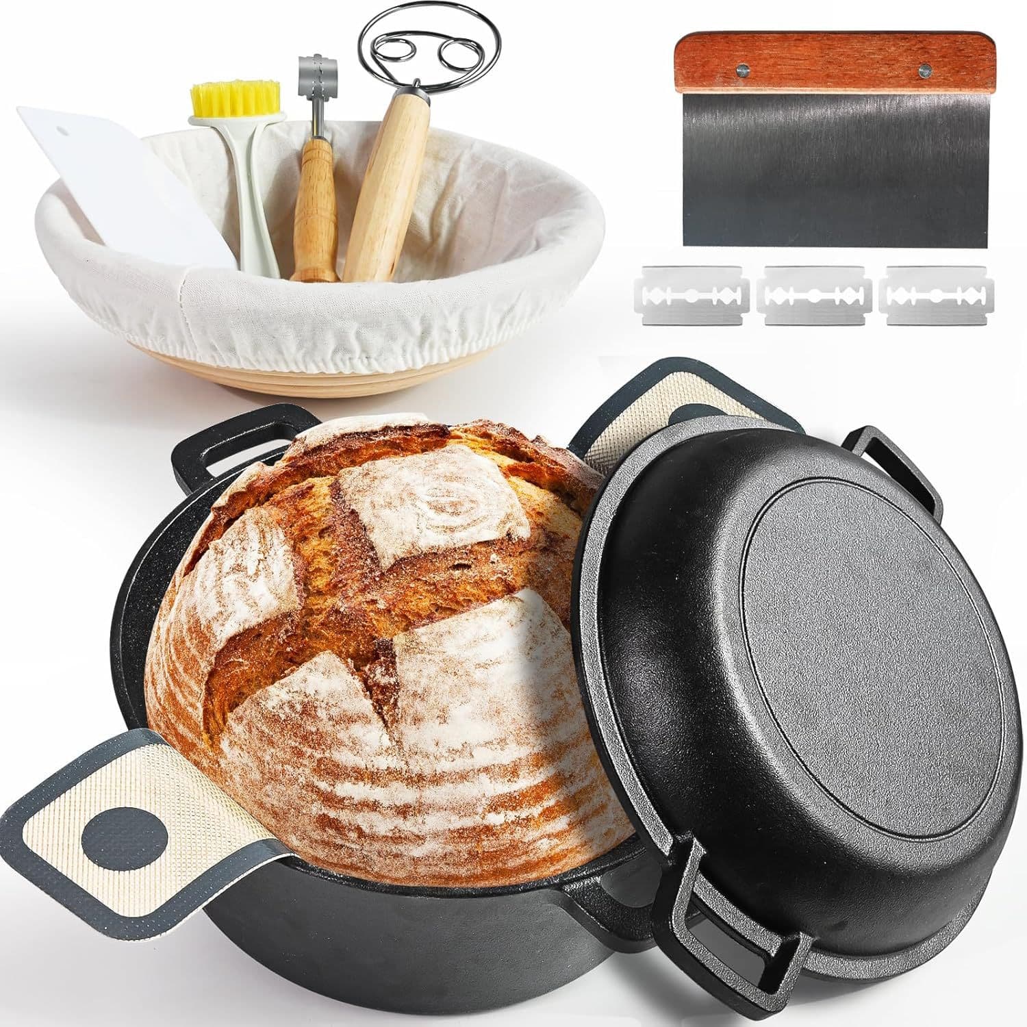 Amazon Cast Iron Dutch Oven Bread Baking Set, Bread Baking Supplies Banneton Bread Basket