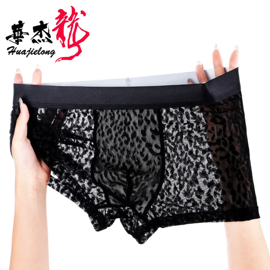 New Ice Silk Huajielong Men's Underwear Solid Mesh Mid-Waist Large Size Breathable Boxer Briefs Drop Shipping Available