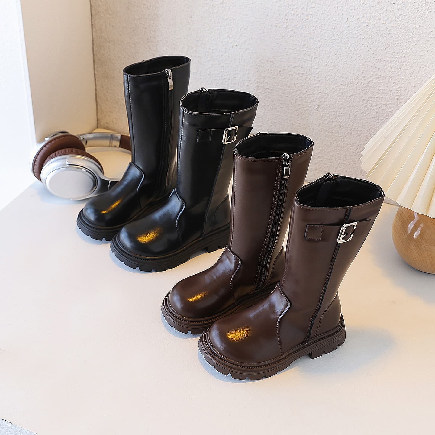Girls' fashionable high-top boots 2025 autumn/winter new Korean-style children's British style Martin boots double-lined fashion boots