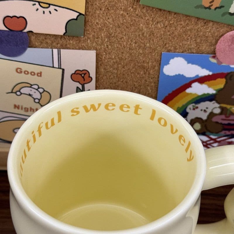 Ceramic Mug with Cute Letter Design, High Appearance, Includes Spoon, for Office, Couples, Breakfast, Milk, Home Use, Women