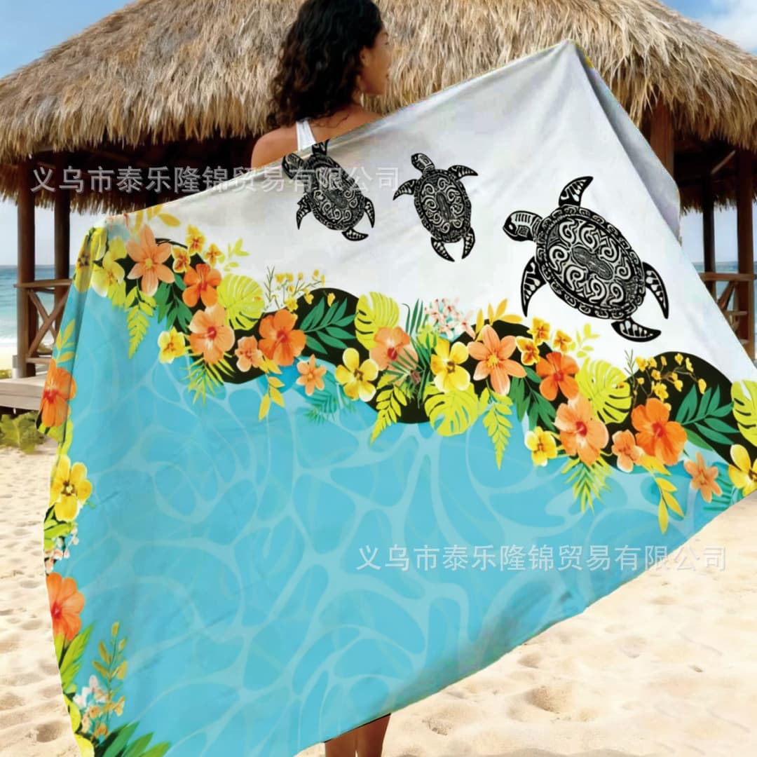 Cross-border best-selling turtle and frangipani print women's wrap dress for Sulu, Fiji island beach vacation.