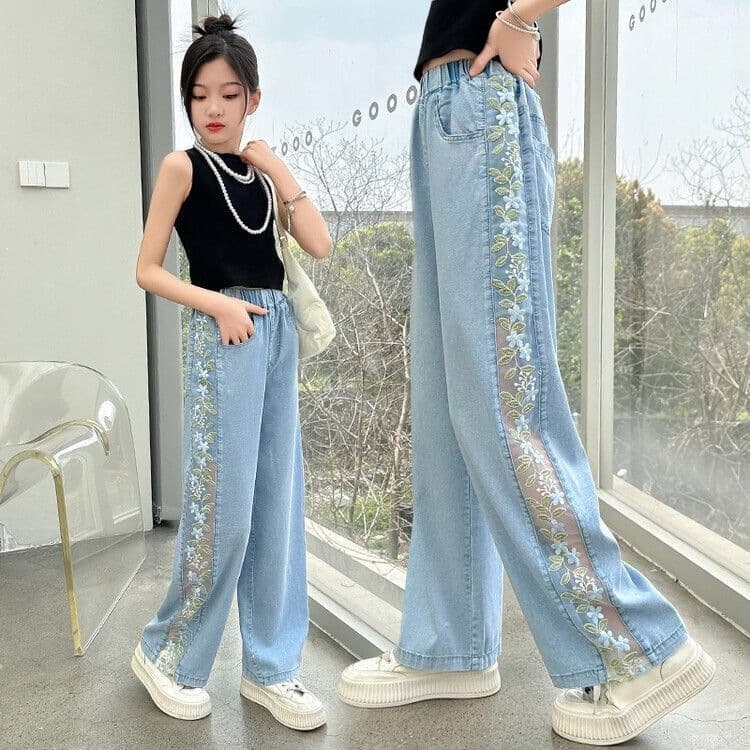 Girls Thin Tencel Jeans 2026 Summer New Fashionable Medium and Large Children's Loose Casual Children's Summer Pants