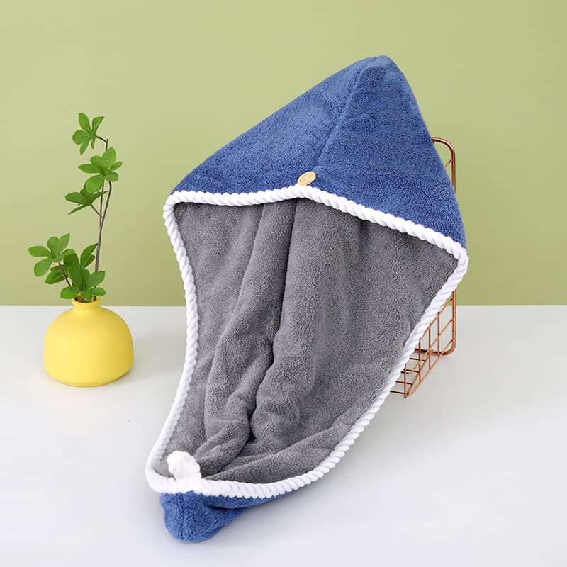 Coral Fleece Hair Towel, Absorbent Quick Dry Double Layer Thick Hair Wrap, Solid Two-Tone Hair Towel