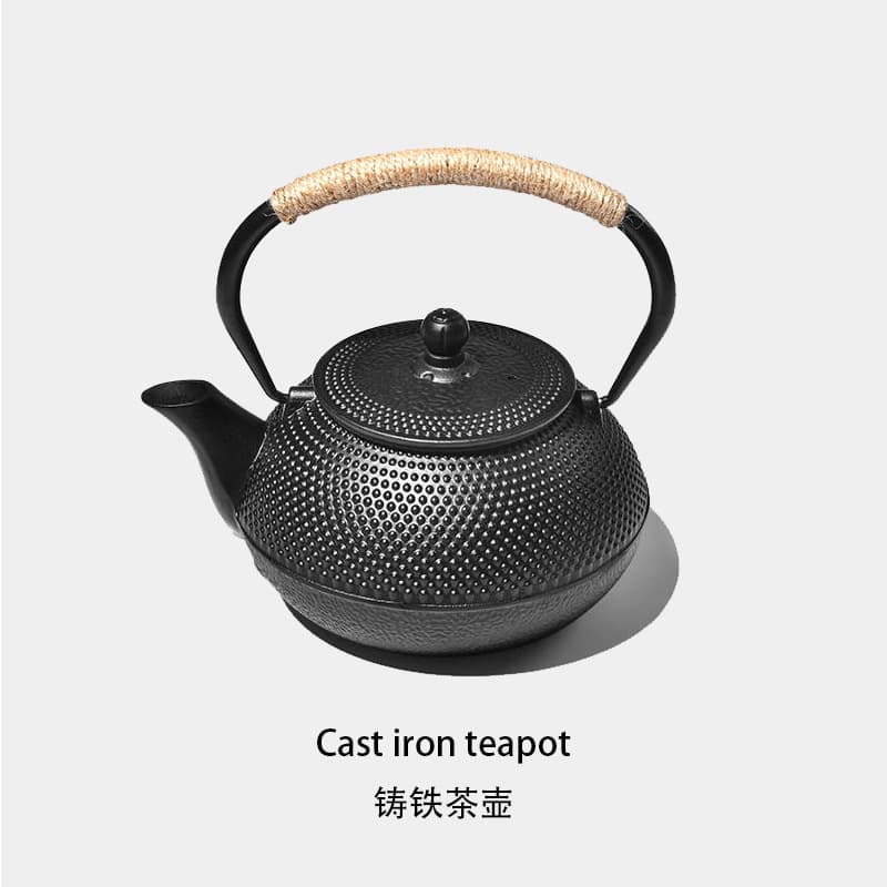 Japanese-style cast iron kettle for stove-top boiling and tea brewing, compatible with electric ceramic stoves, complete set with charcoal fire tea stove