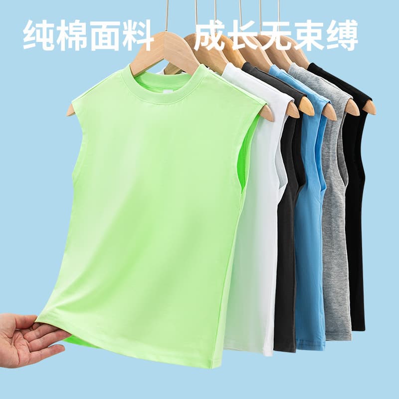 Wholesale Boys' Vest Pure Cotton Summer New Children's Wear Medium/Large Kid Solid Color Sleeveless T-shirt Thin Outerwear