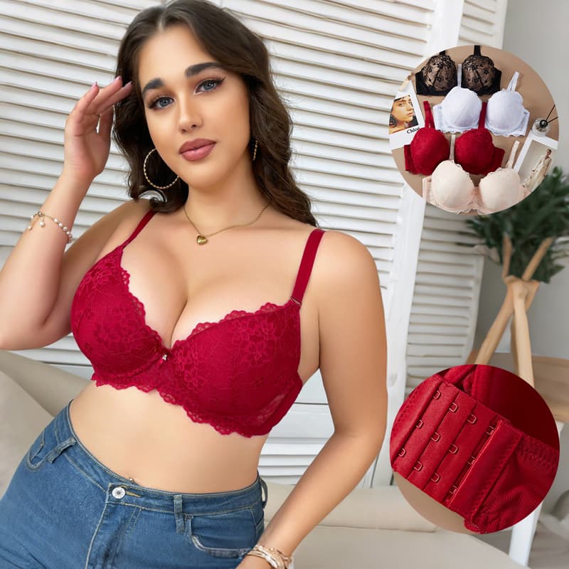 Cross-border European and American Plus Size Lace Trim Sexy Underwear Fashionable with Underwire Comfortable Push-up Anti-sagging Bra