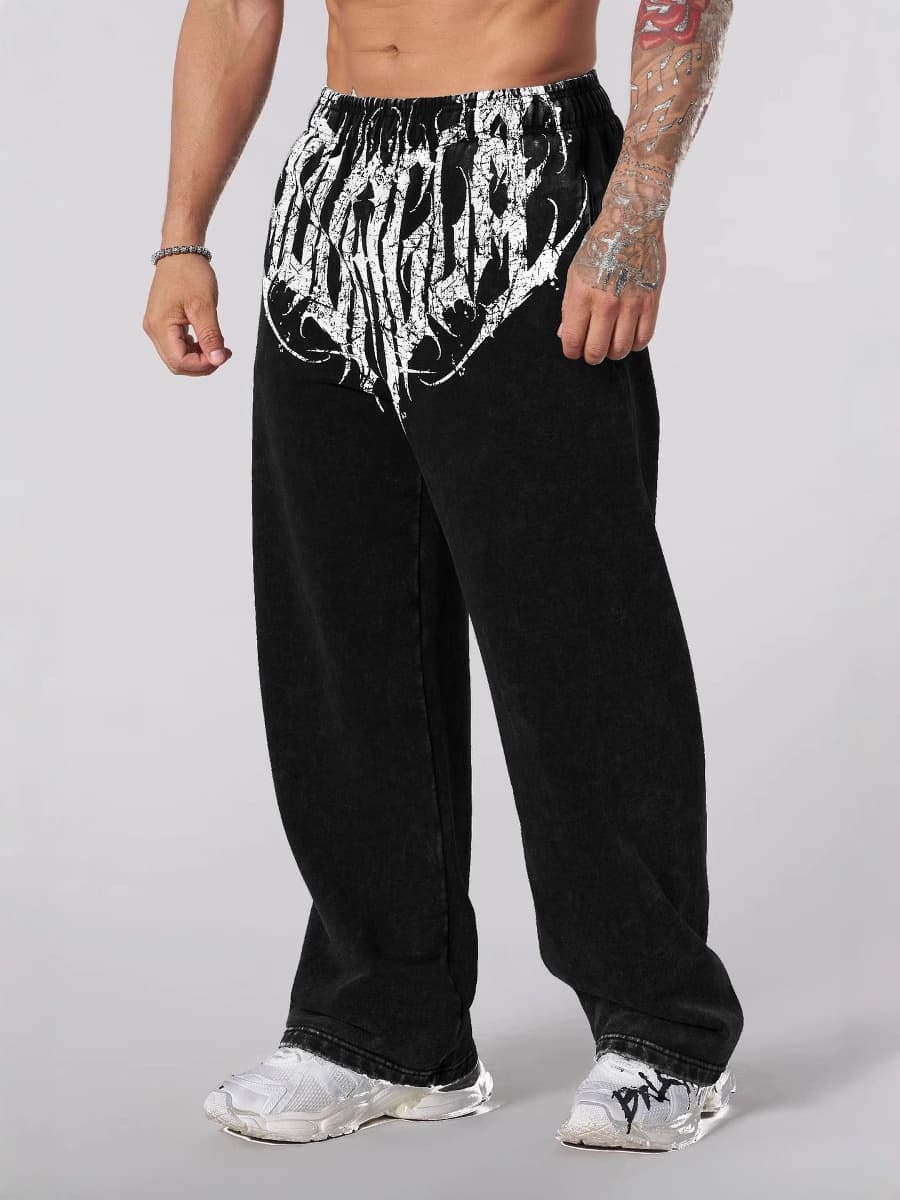 YOUNGLA American Style New Men's Jogger Sweatpants Muscle Fitness Casual Long Pants Loose Straight Leg