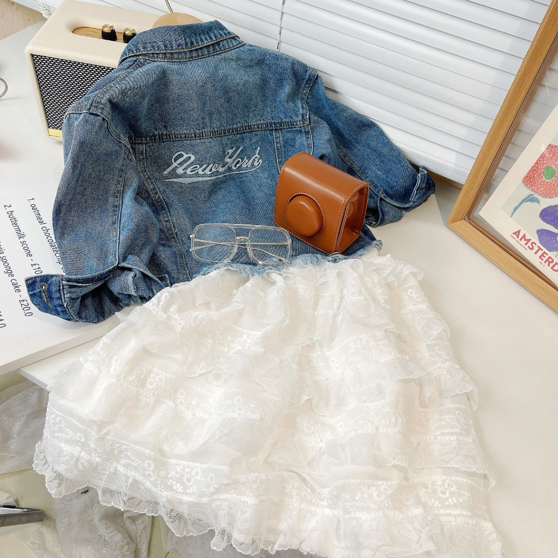 Girls Spring Clothing 2026 New Products Children's Fashionable and Versatile Bow Denim Jackets for Middle and Large Children