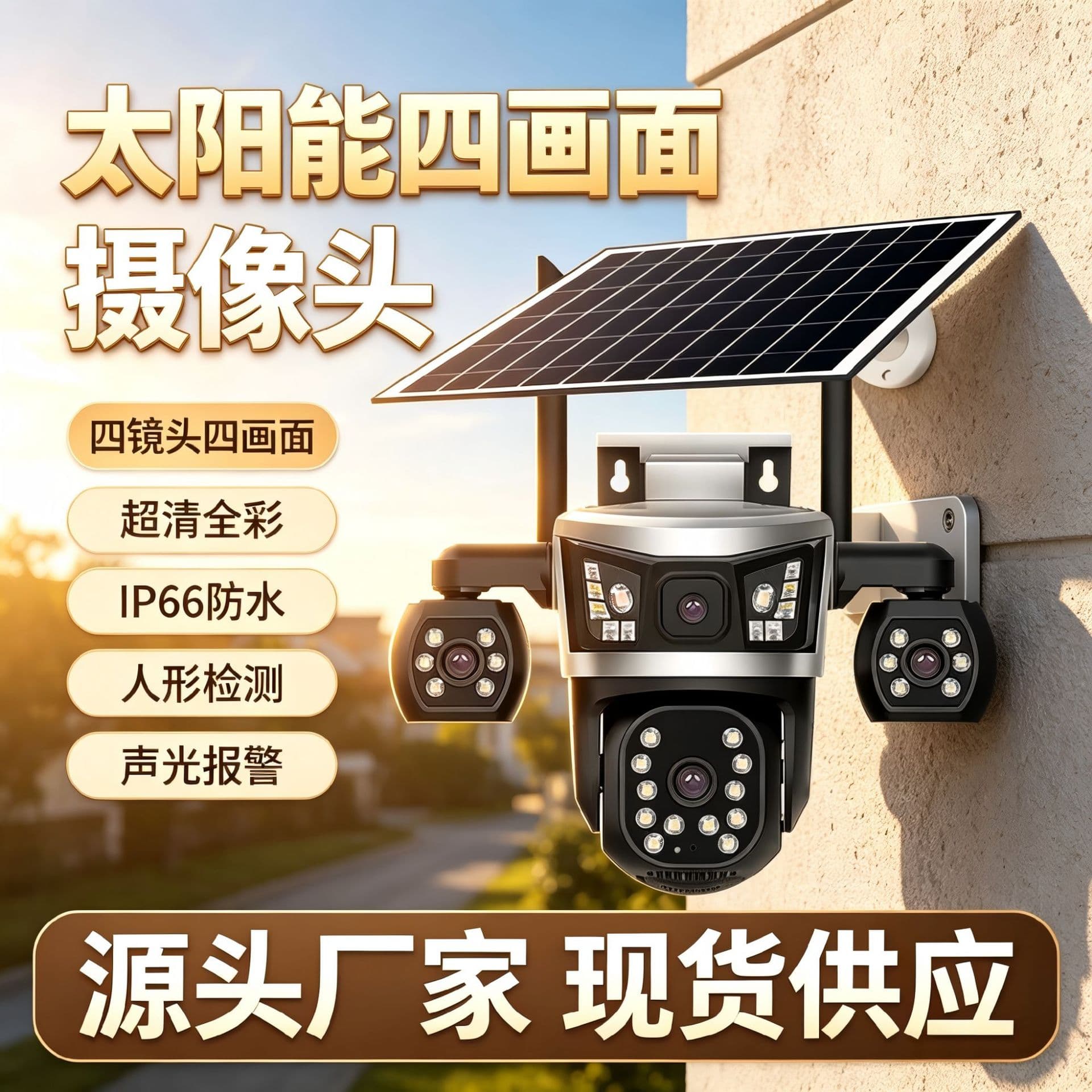 New AOV Four-Lens Solar 4G Security Camera HD Quad View 20MP Outdoor Surveillance Camera