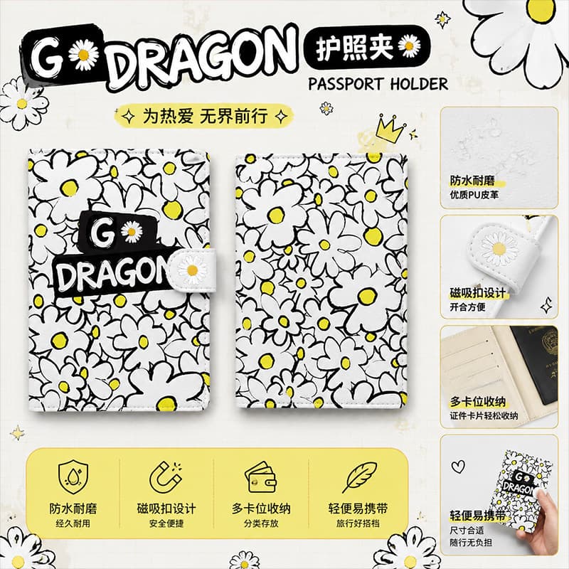 G-Dragon Passport Holder Ticket Protector Portable Multi-functional PU Leather Passport Case Travel Accessory