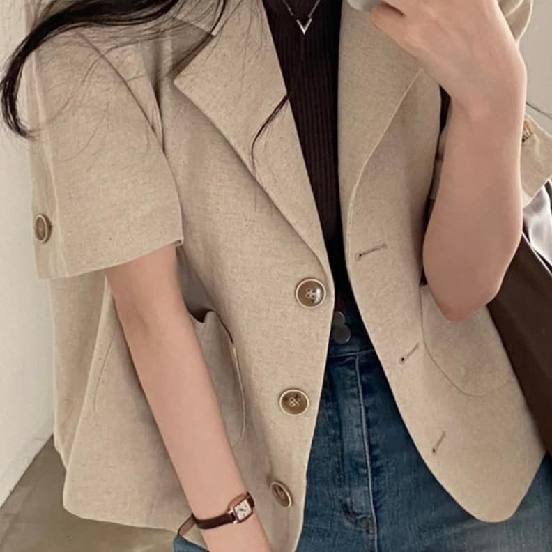 New Amazon European and American Lightweight Short Sleeve Blazer Jacket Women's Summer New Style Suit Jacket Casual Top