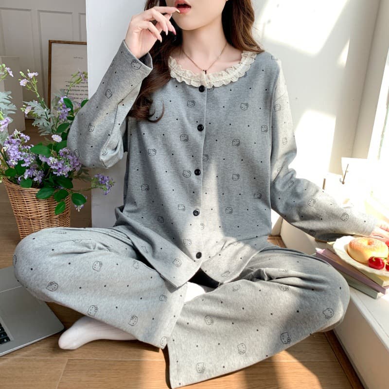 Maternity Pajamas Summer Thin Style Postpartum Spring Autumn Nursing Sleepwear Open-Front Set for July August Breastfeeding Mothers
