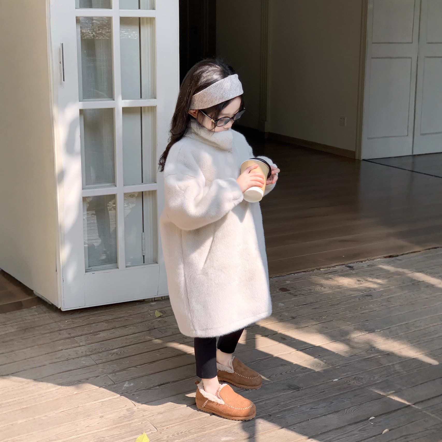 Girls' faux mink coat, 2025 autumn/winter new style, mid-length faux fur coat.