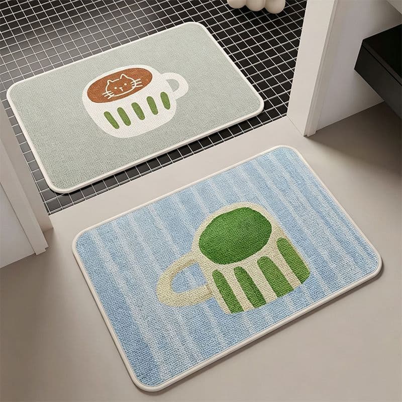 Cartoon INS Style Linen Diatomaceous Earth Floor Mat Bathroom Absorbent Non-Slip Mat Household Washroom Doorway Wipe Feet Mat