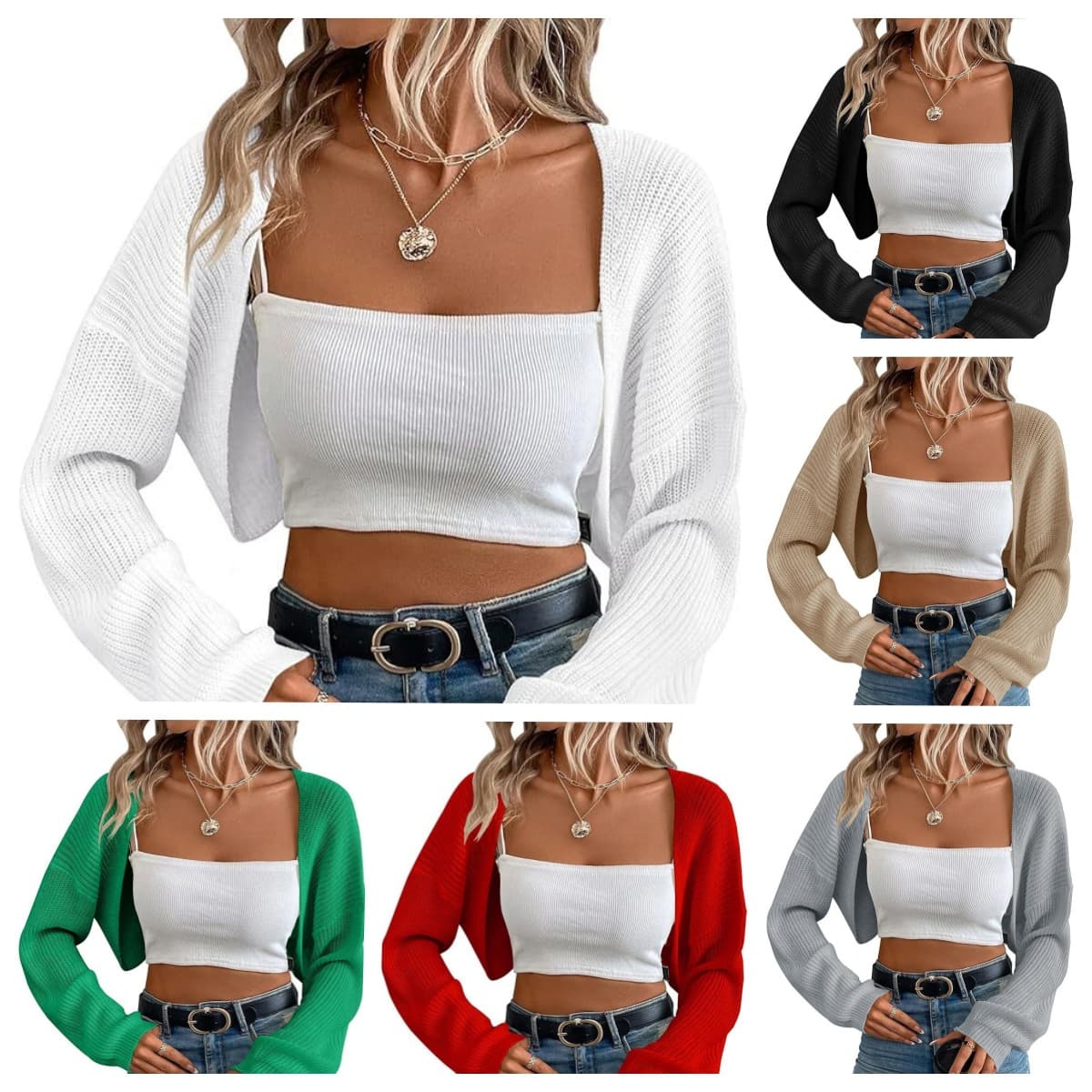 Women's Knit Cardigan Shawl Cross-border Trade Long-sleeve Knitted Short Top Front-open