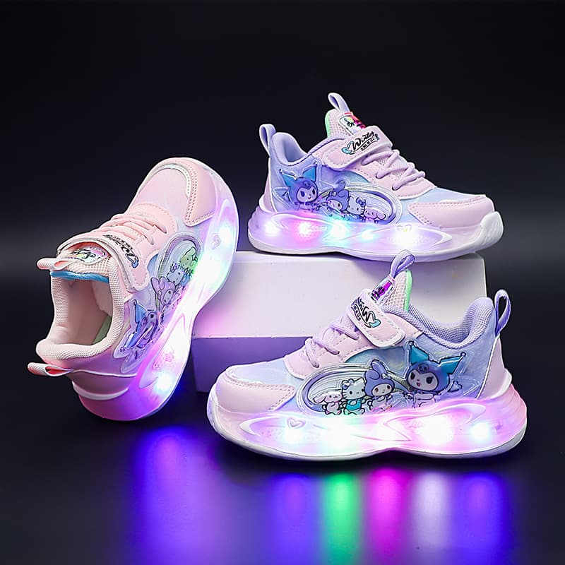 Light-Up Girls Sports Shoes 2026 Spring Summer New Fashion Breathable Casual Shoes, Middle and Small Children Leather Waterproof Running Shoes