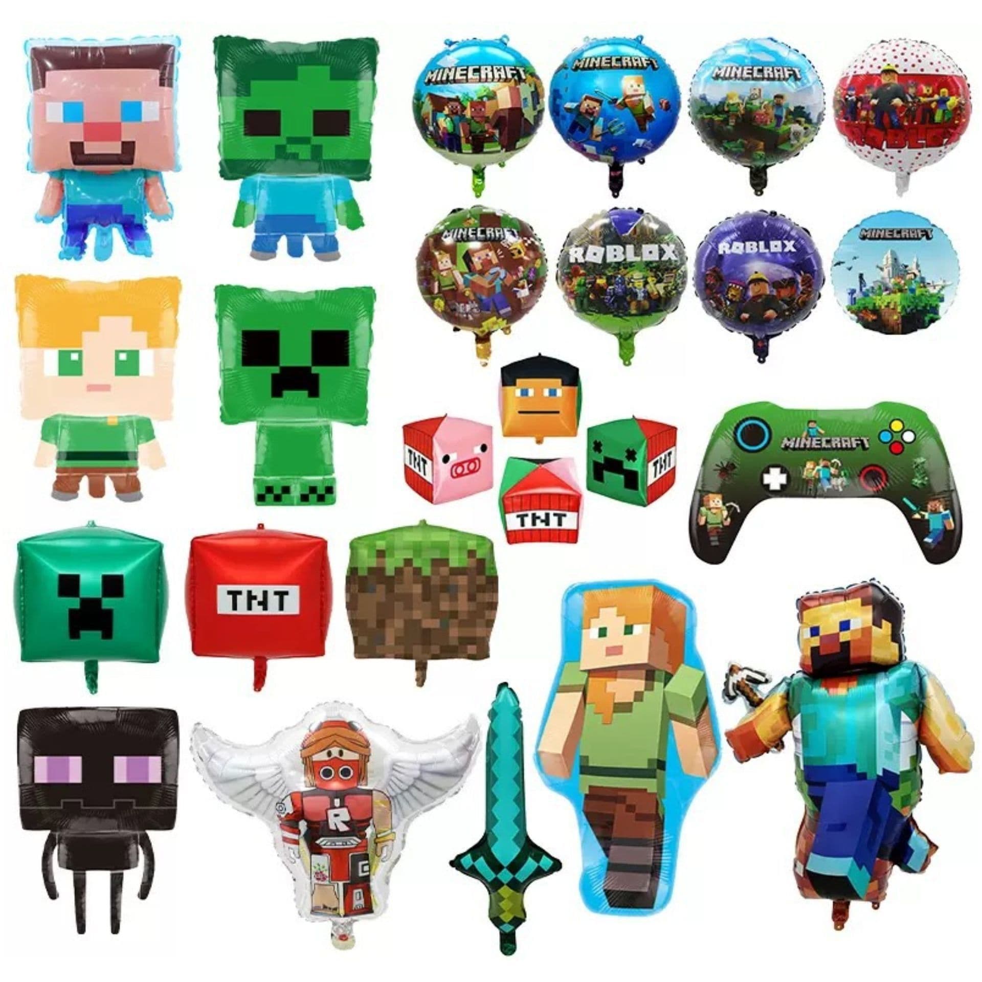 Cross-border Minecraft Steve Pixel Boy Aluminum Film Balloons Birthday Party Scene Decorative Aluminum Film Balloons