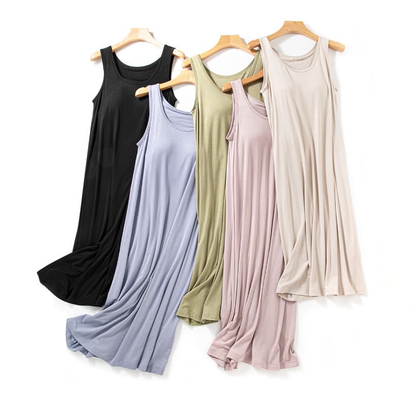 Modal Pajamas Women's Summer Cup All-In-One Camisole Home Skirt Mid-Length Bottoming Nightgown with Breast Pads
